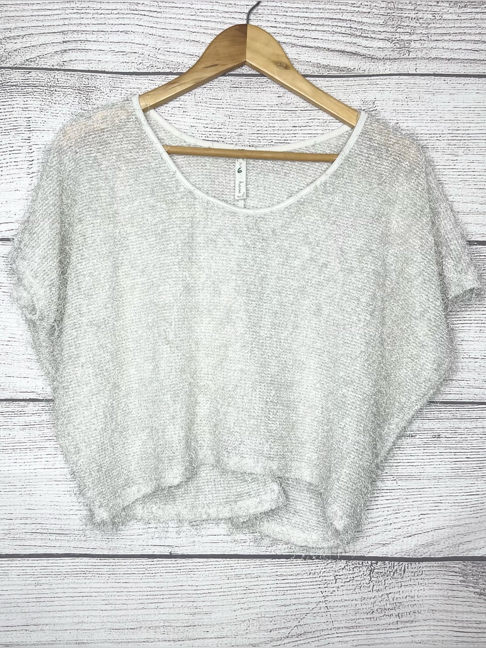 Y2K Must Have Light Gray Fuzzy Knit Dolmam Sleeve Crop Top Size Medium